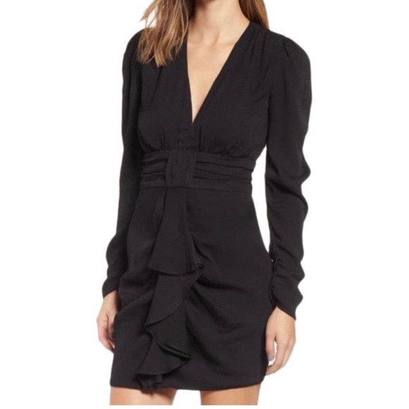 AFRM x REVOLVE avalon puff sleeve deep v-neck mini dress cocktail black small - Picture 12 of 12